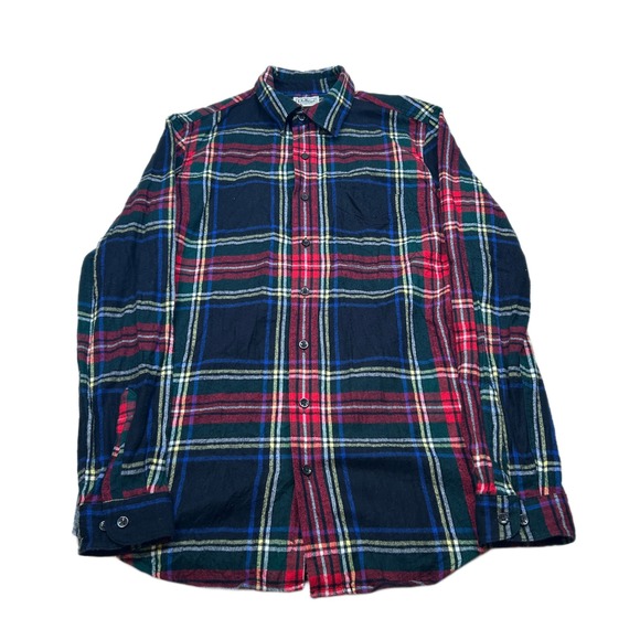LL Bean Slim Fit Flannel Shirt Mens Medium Tall Red Green Plaid Button Up - Picture 1 of 9